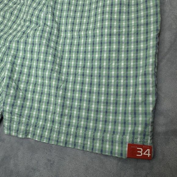 IZOD Men 34 Shorts Green Seersucker Plaid Luxury Sport Chino Golf Flat 9" Inseam - Picture 10 of 16